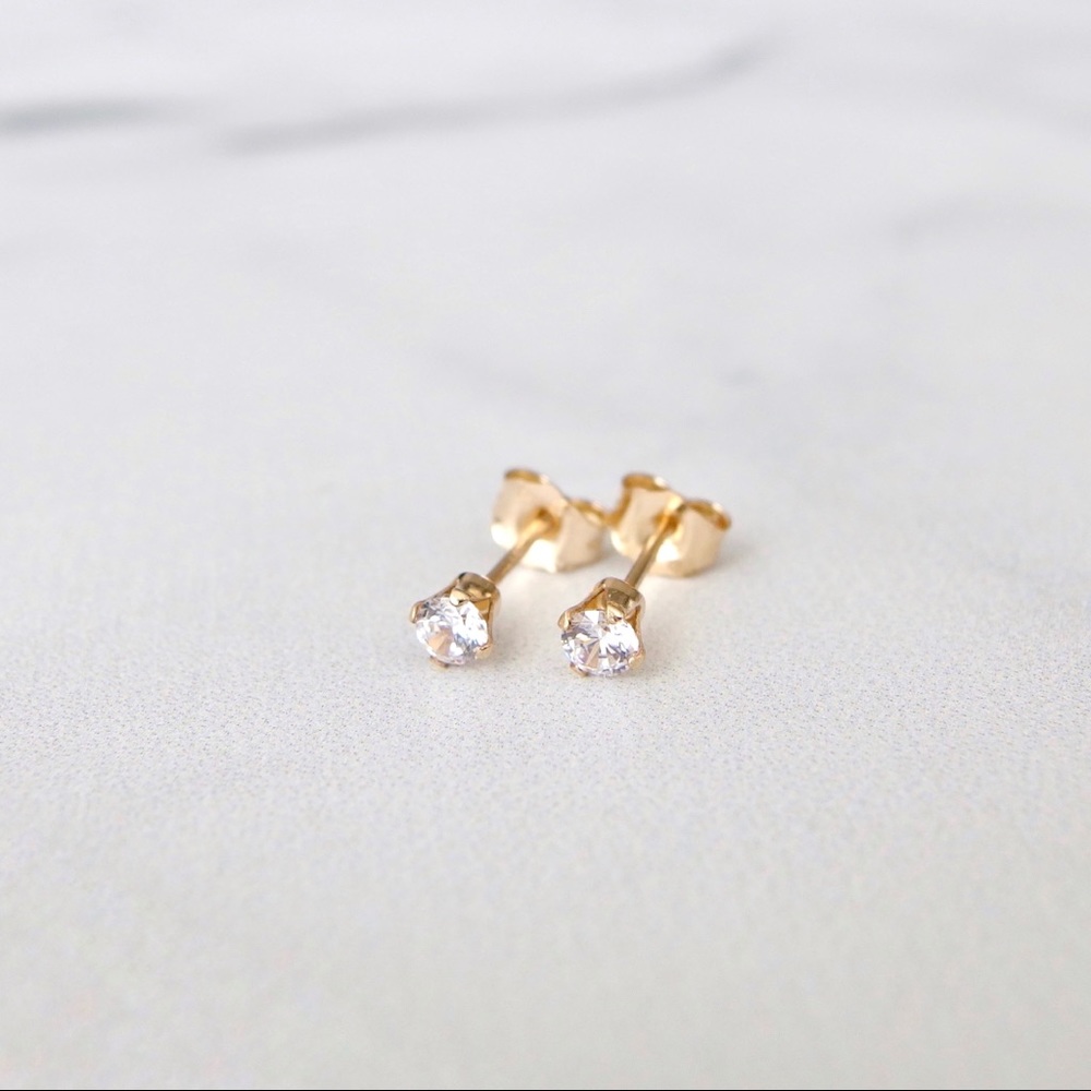 3mm white diamond CZ studs 14k gold filled